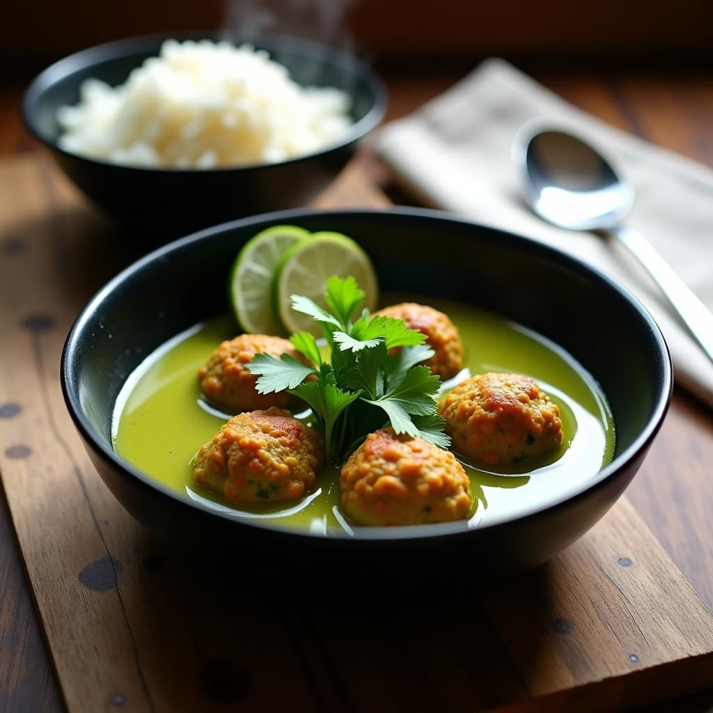Albóndigas de Garbanzo y Espirulina al Curry Verde: Receta Tailandesa en Olla Express