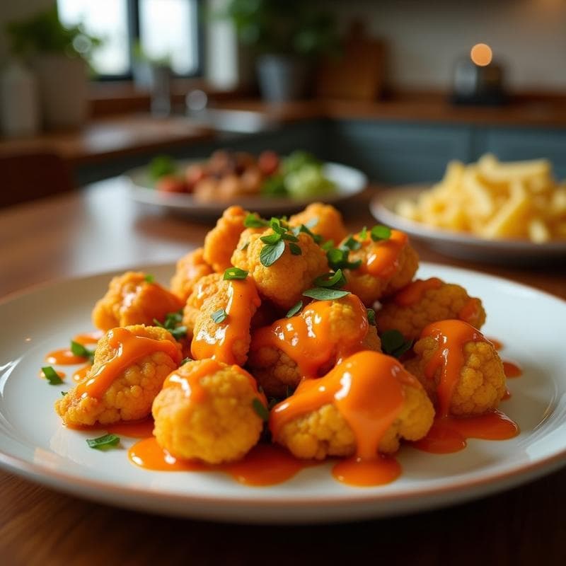 Alitas de Coliflor al Buffalo con Queso Vegano: Receta Americana Crujiente en Airfryer