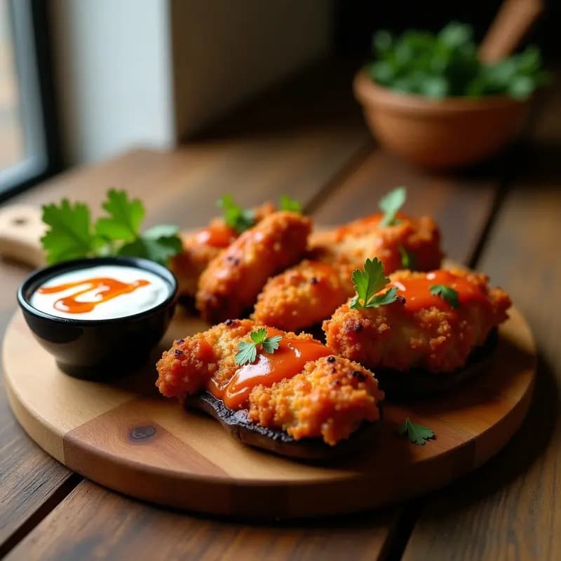 Alitas de Hongos Portobello al Buffalo con Dip de Yogur de Soja: Aperitivo Vegano Picante