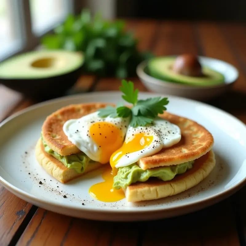 Arepa de Harina de Arroz Rellena de Aguacate y Huevos Pochés: Desayuno Venezolano Sin Gluten