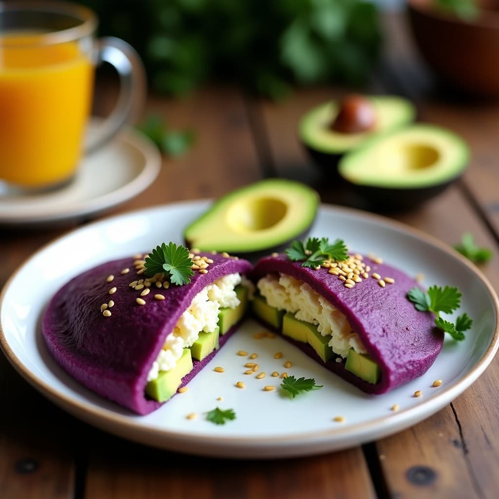 Arepa de Maíz Morado Rellena de Queso Fresco y Aguacate: Desayuno Venezolano en Airfryer