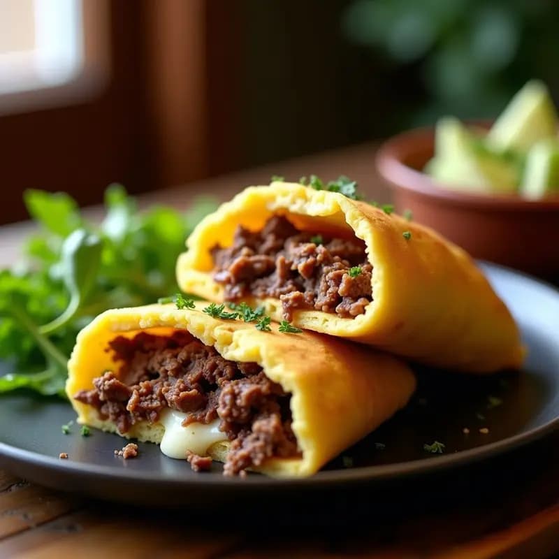 Arepa de Plátano Macho Rellena de Carne de Res y Queso paese: Receta Colombiana Gourmet