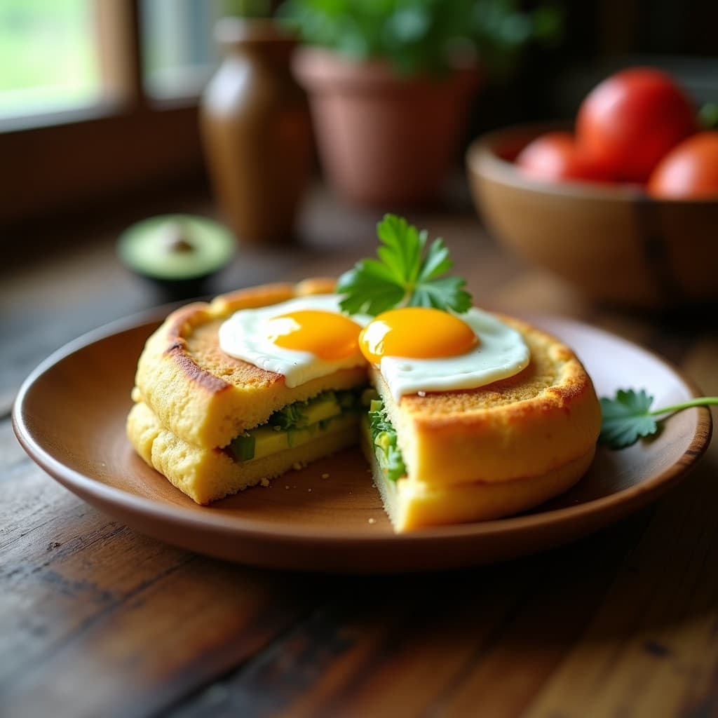 Arepa de plátano macho y ряжа: Receta colombiana sin gluten con relleno de aguacate y huevo pochado