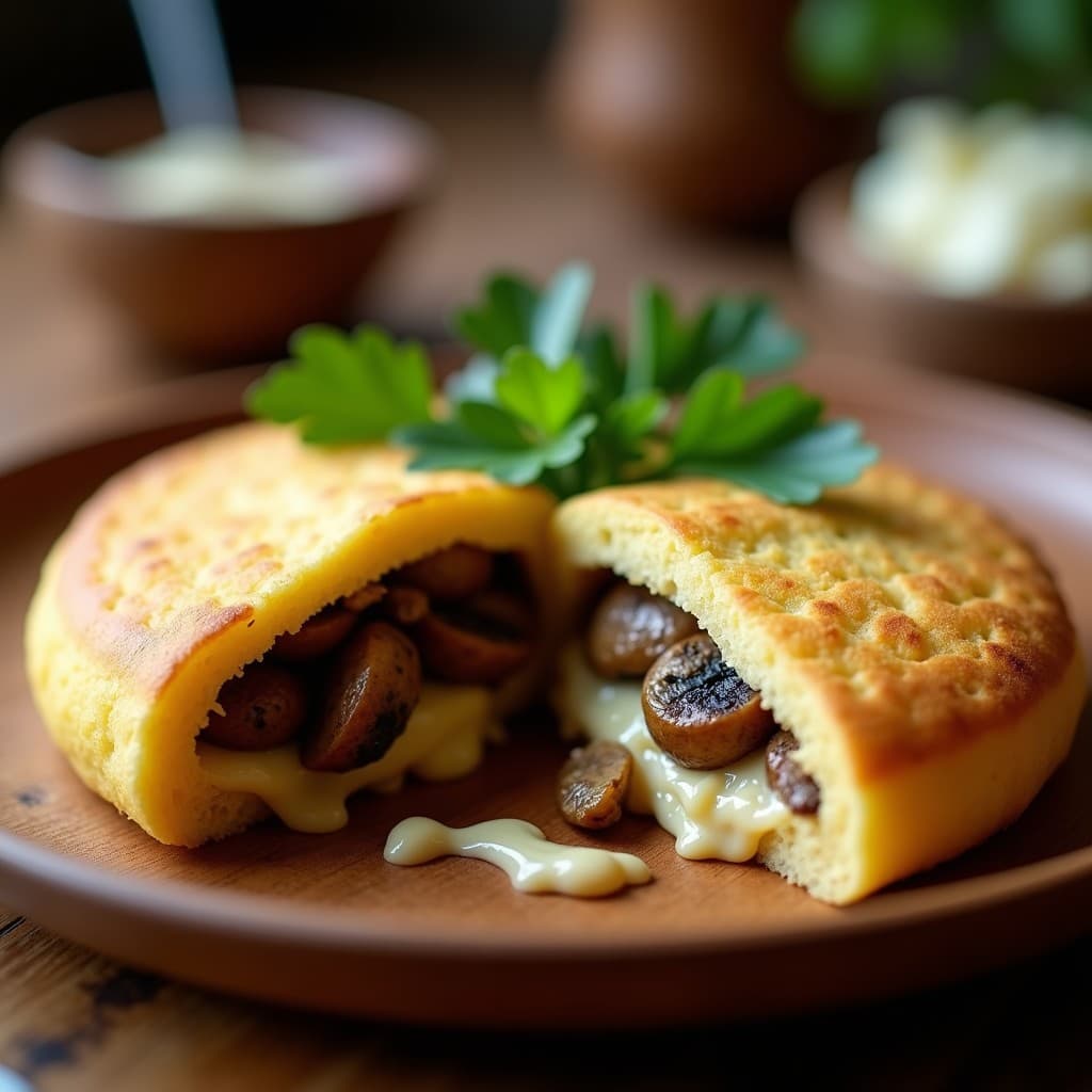 Arepa de Yuca y Queso de Anacardos con Relleno de Champiñones Portobello: Receta Venezolana Vegana