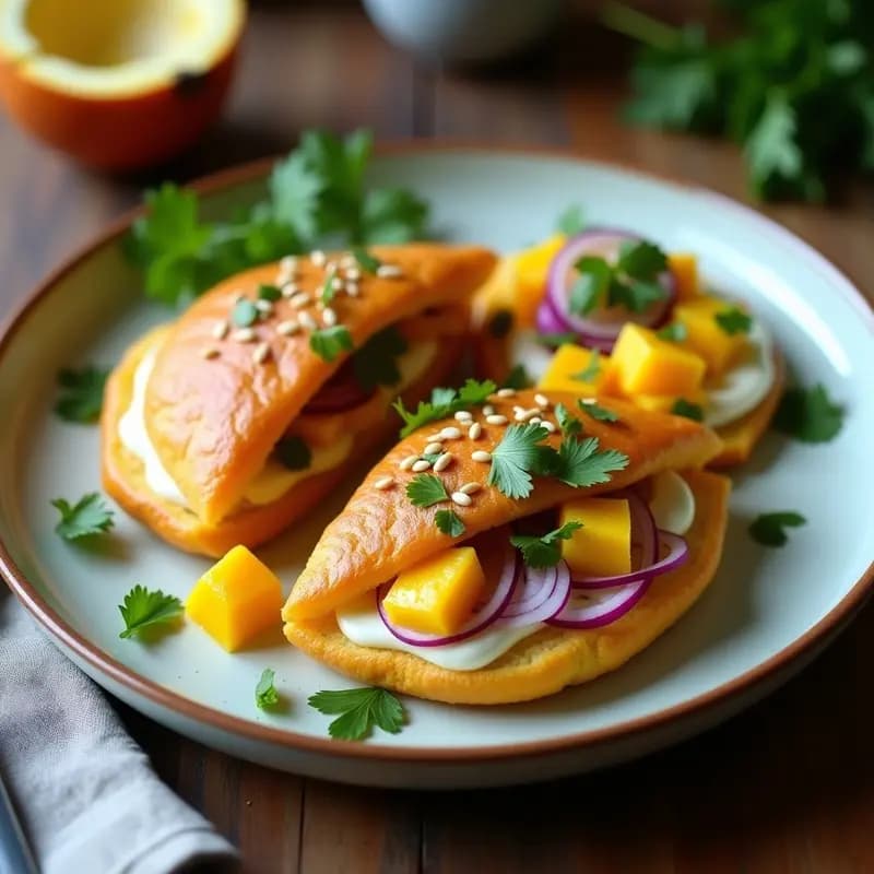 Arepas de Ñame Rellenas de Queso de Cabra y Ceviche de Mango: Receta Venezuelana Fusion