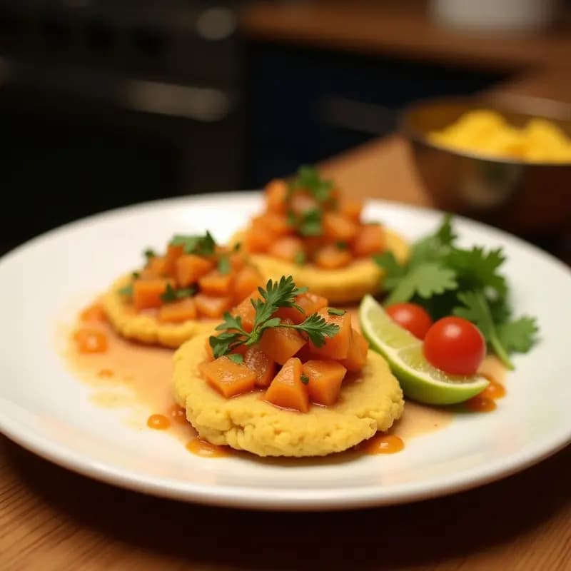 Arepas de Ñame Rellenas de Tiradito de Corvina: Receta Vegana y Sin Gluten Fusion