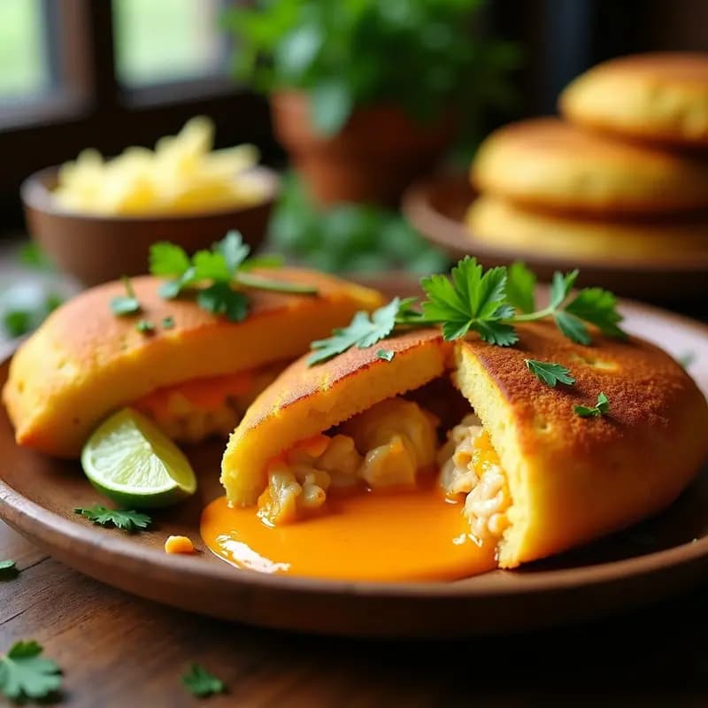 Arepas de Yuca y Queso de Cúrcuma con Relleno de Pollo al Curry: Receta Colombiana Fusion