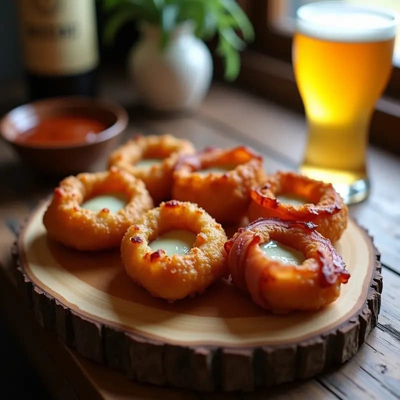 Aros de Cebolla Rellenos de Queso Azul y Envoltura de Bacon: Aperitivo Decadente