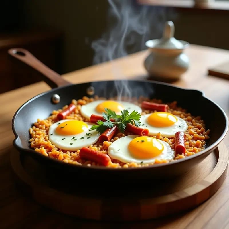 Arroz con Costra: Receta de la Abuela con Huevo y Chorizo en Sartén