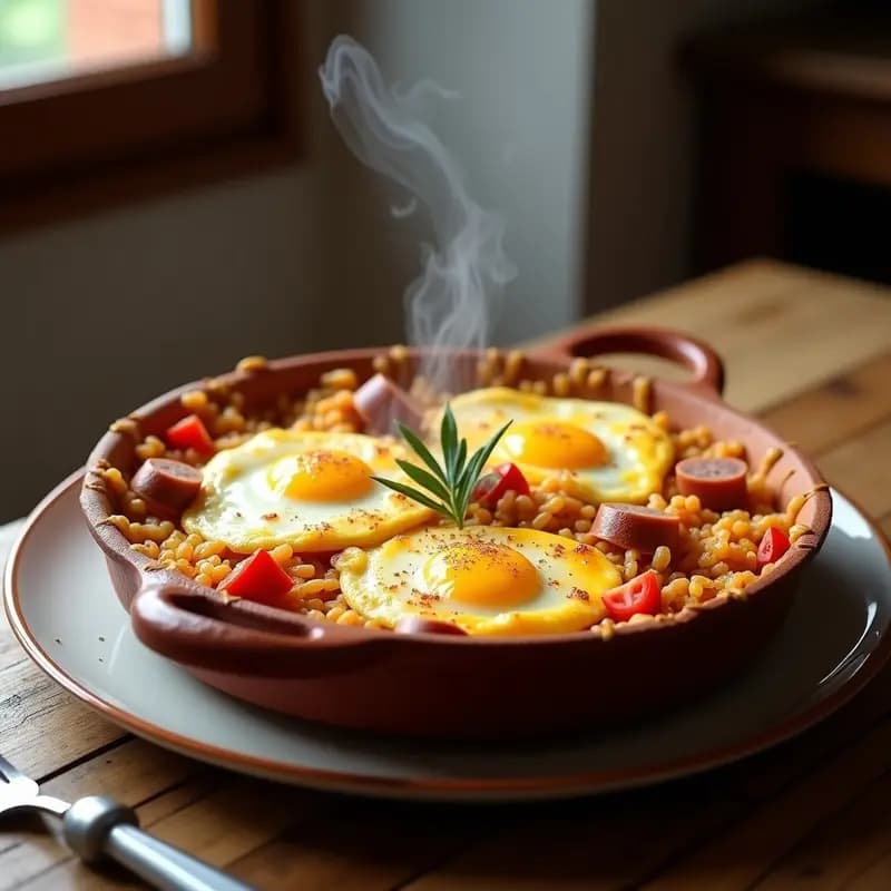 Arroz con Costra Catalana: Receta de Montaña con Huevos y Longaniza