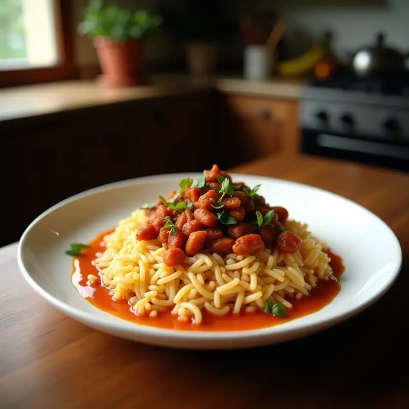 Arroz a la Cubana con Plátano Macho y Mojo Picón: Receta Canaria Reconfortante en Sartén