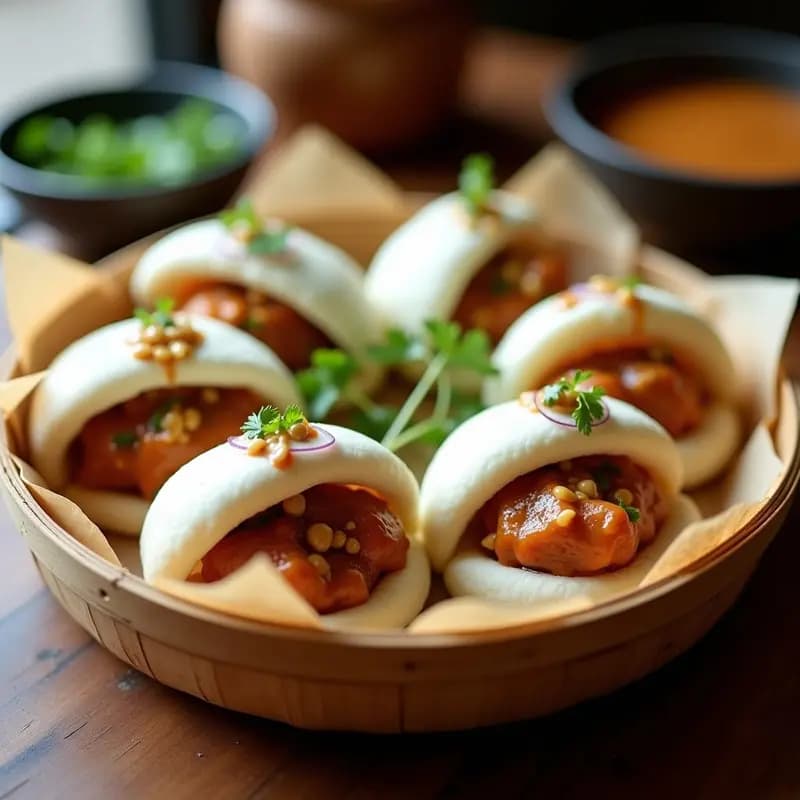 Bao Buns de Pollo Satay y Manchaca de cacahuete: Receta China Callejera en 30 Minutos
