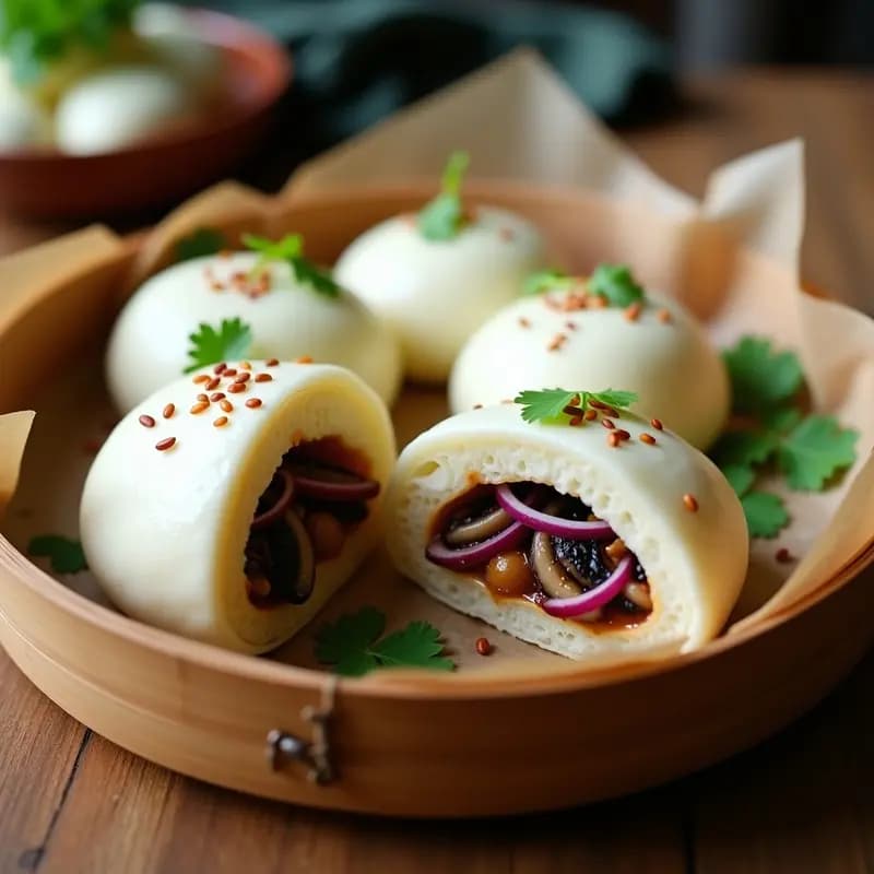 Bao Veganos de Hongos Shitake y Cebolla Morada: Panecillos al Vapor Chinos sin Carne