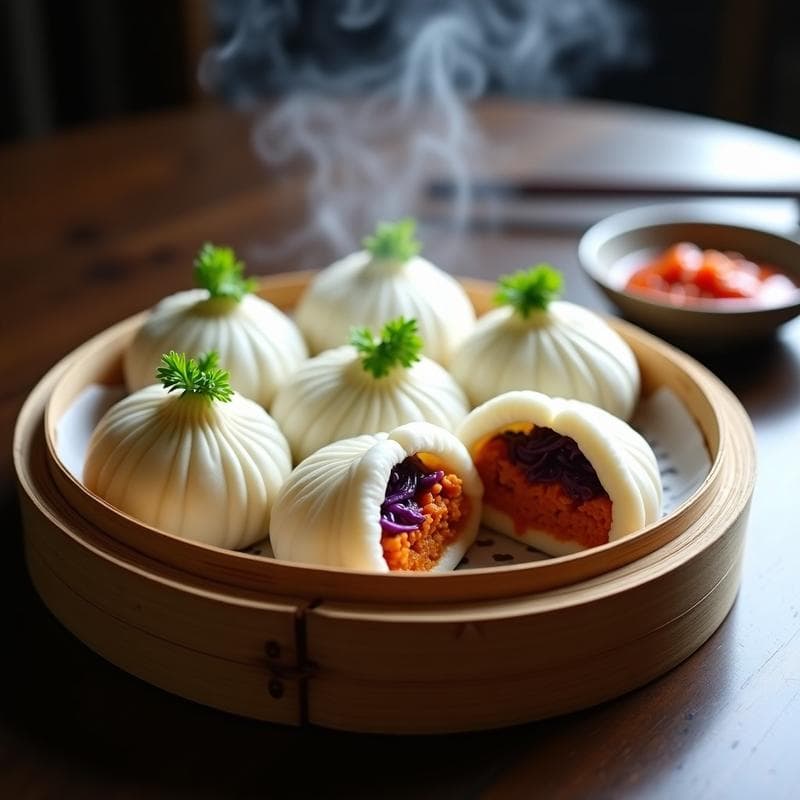 Bao Veganos de Tofu y Kimchi: Receta Corea en Olla al Vapor con Toque Picante