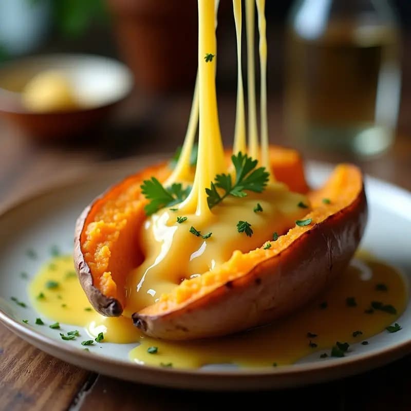 Batata Asada con Mantequilla de Ajo y Queso Cheddar Fundido: Acompañamiento Perfecto