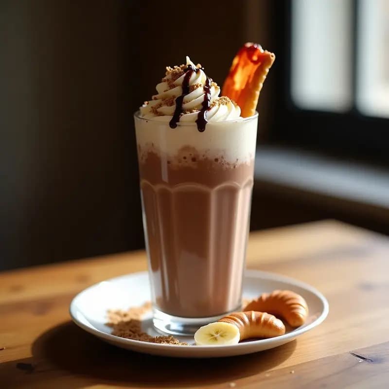 Batido de chocolate con helado de vainilla plátano y Crescents de bacon crujiente: Desayuno de Campeón