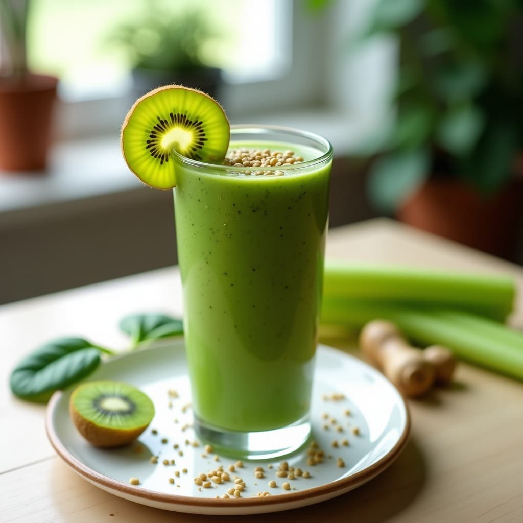Batido de Espinacas, Kiwi y Jengibre: Bebida Desintoxicante Vegana para el Desayuno