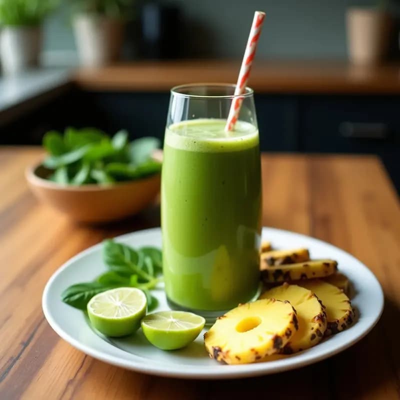 Batido de Espinacas, Piña y Chía con Agua de Coco: Detox Energético en 5 Minutos