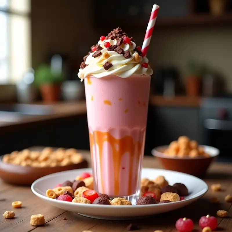 Batido Monstruoso de Helado de Fresa, Leche Condensada, Cereales con Chocolate y Gominolas: El Desayuno de los Valientes