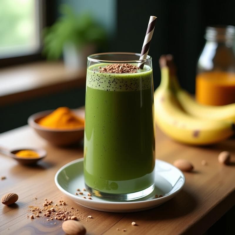 Batido de Proteína de Cacao y Espirulina con Leche de Cúrcuma: Desayuno Vegano y Alta en Energía en 5 Minutos