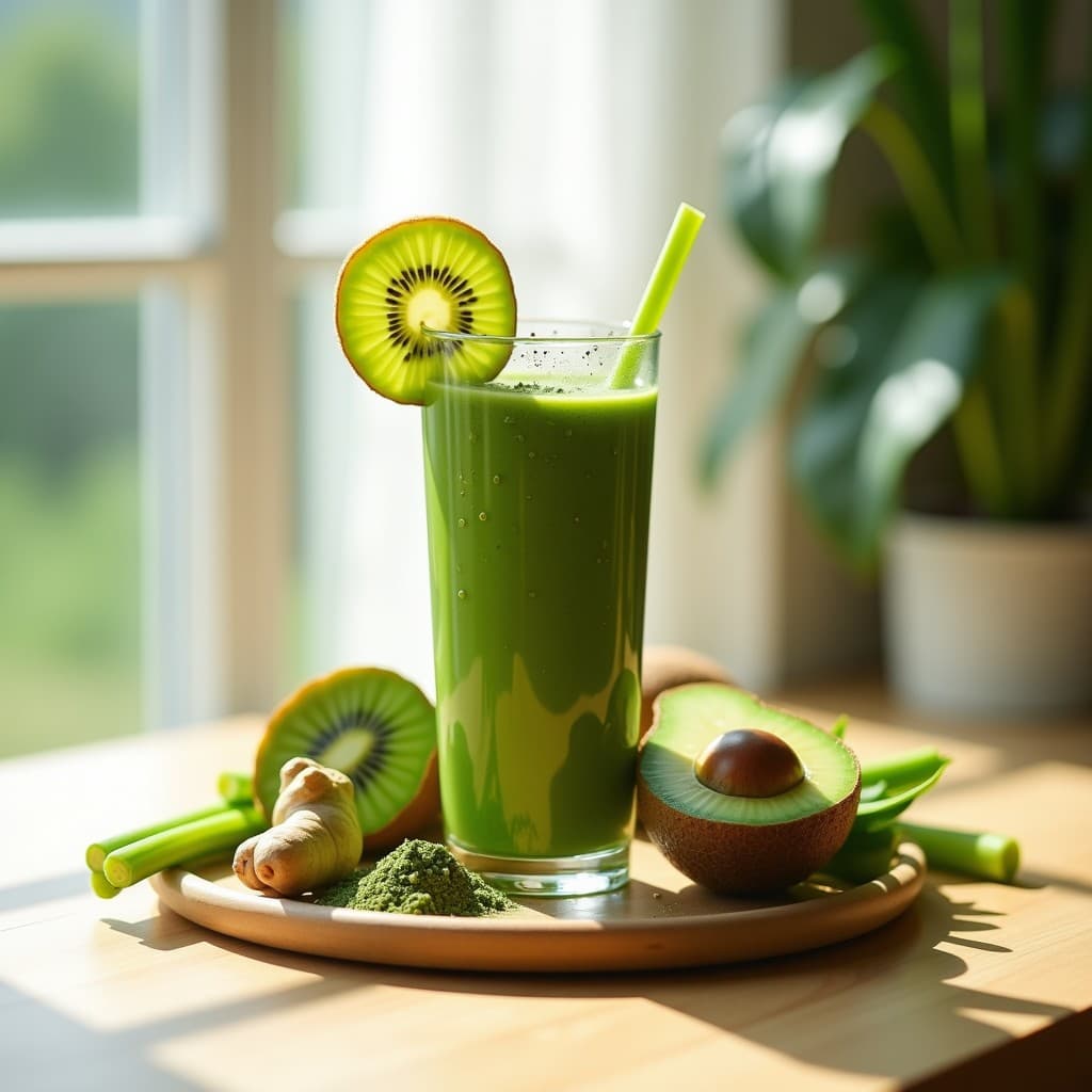 Batido Verde de Espirulina, Kiwi y Jengibre: Bebida Detoxenergizante Sin Lácteos