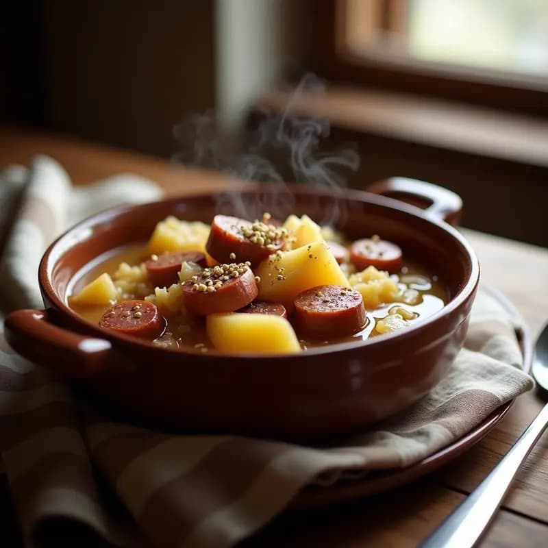 Bauerntopf Alemán con Salchicha y Chucrut: Receta Reconfortante en Olla Lenta