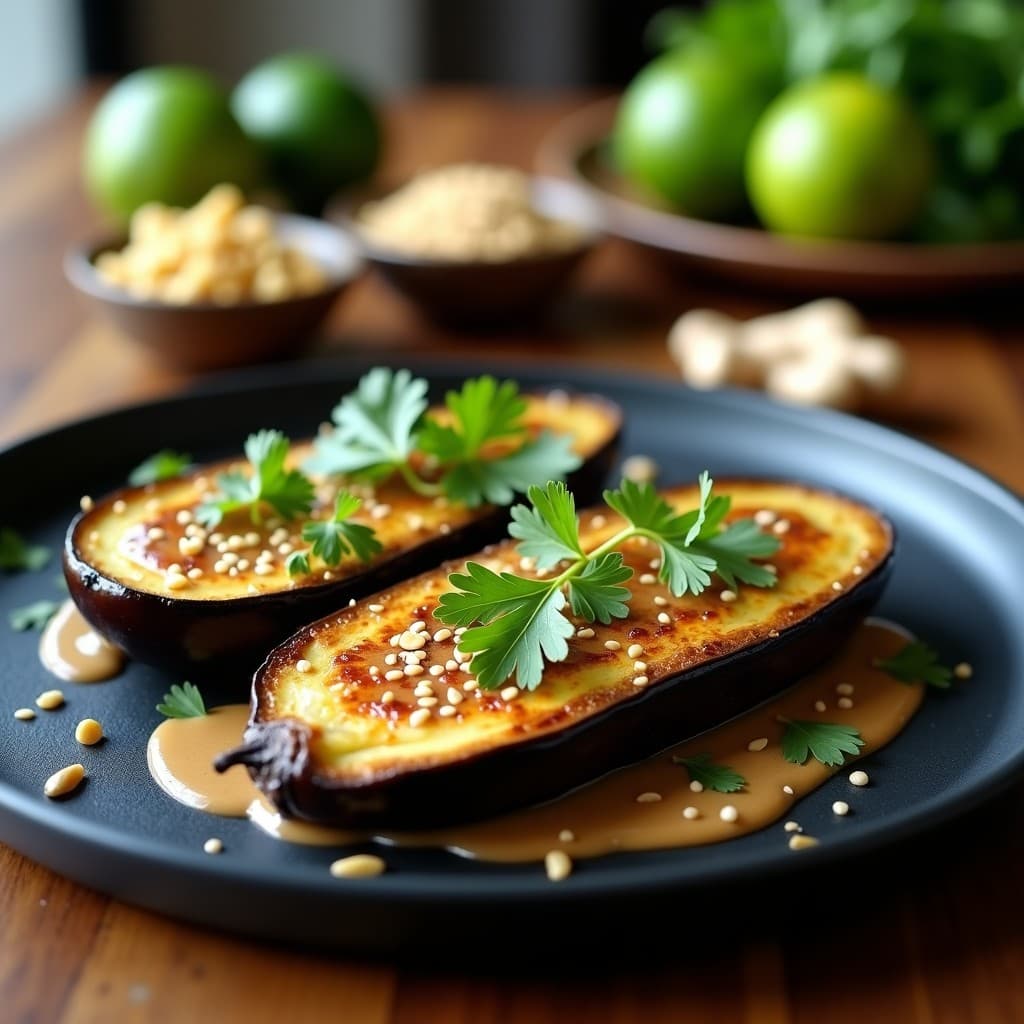 Berenjenas Asadas con Salsa de Cacahuete y Lima: Receta Tailandesa Vegana y Alta en Grasas Saludables