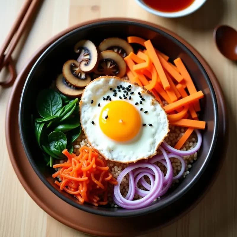 Bibimbap Coreano con Toque de Kimchi y Semillas de Sésamo: Receta Vegetariana y Alta en Nutrientes