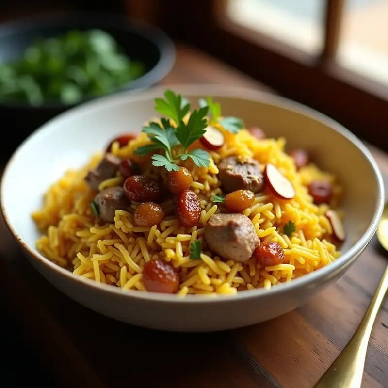 Biryani de Cordero con Azafrán y Pasas: Receta Pakistánica Festiva en Olla Lenta