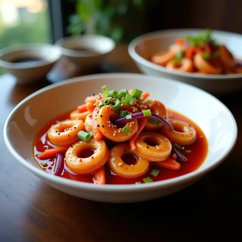 Bjukkumi Muchim: Calamares Picantes Coreanos con Verduras Salteadas en 15 Minutos