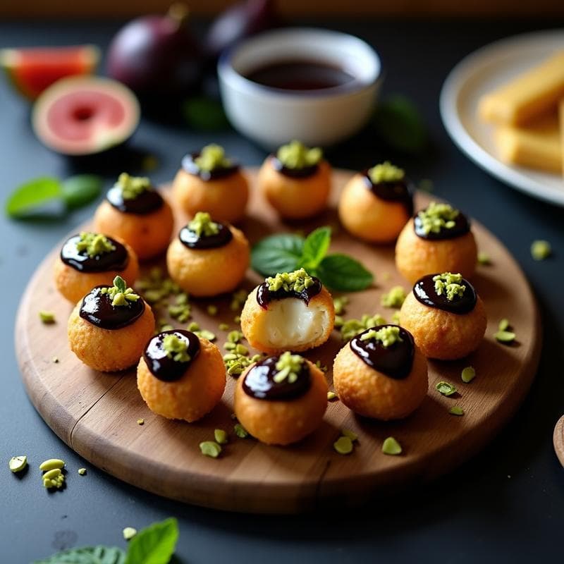 Bolas de Queso de Cabra y Pistacho con Cobertura de Mermelada de Higo Negro: Tapa Española Gourmet