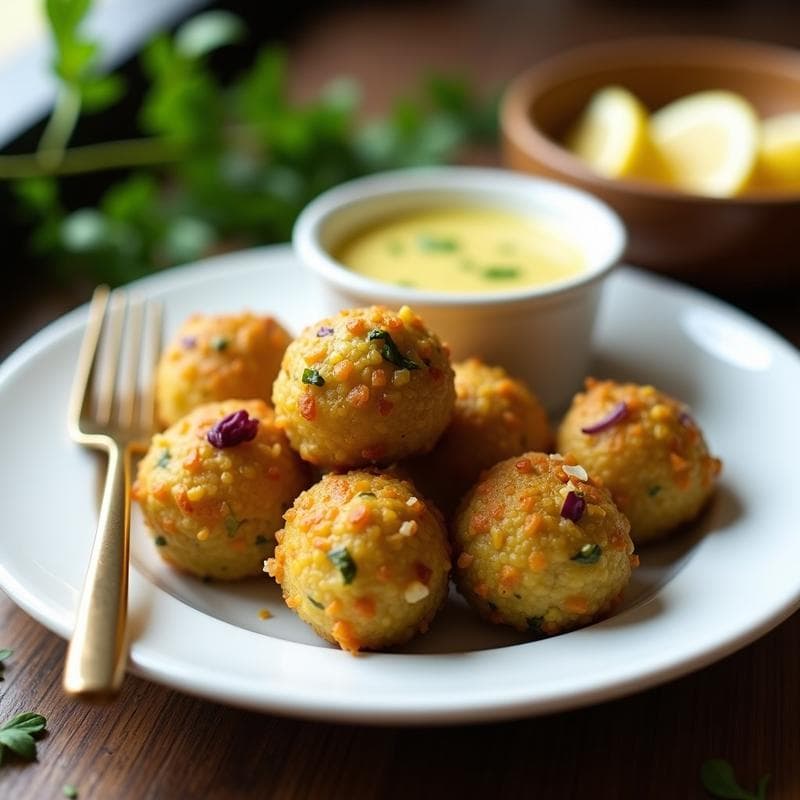 Bolitas de Arroz Silvestre y Alcachofas con Salsa de Limón y Ajo: Aperitivo Sin Gluten en Airfryer