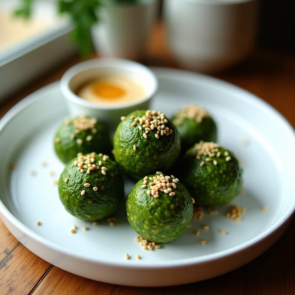 Bolitas de Quinoa y Espirulina con Salsa de Tahini: Snack Superalimento Sin Cocción
