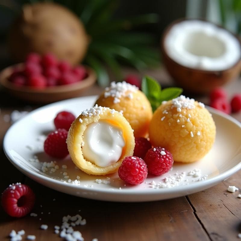 Bolitas de Tapioca Rellenas de Coconut Cream y Frambuesas: Postre Sin Gluten y Sin Horno