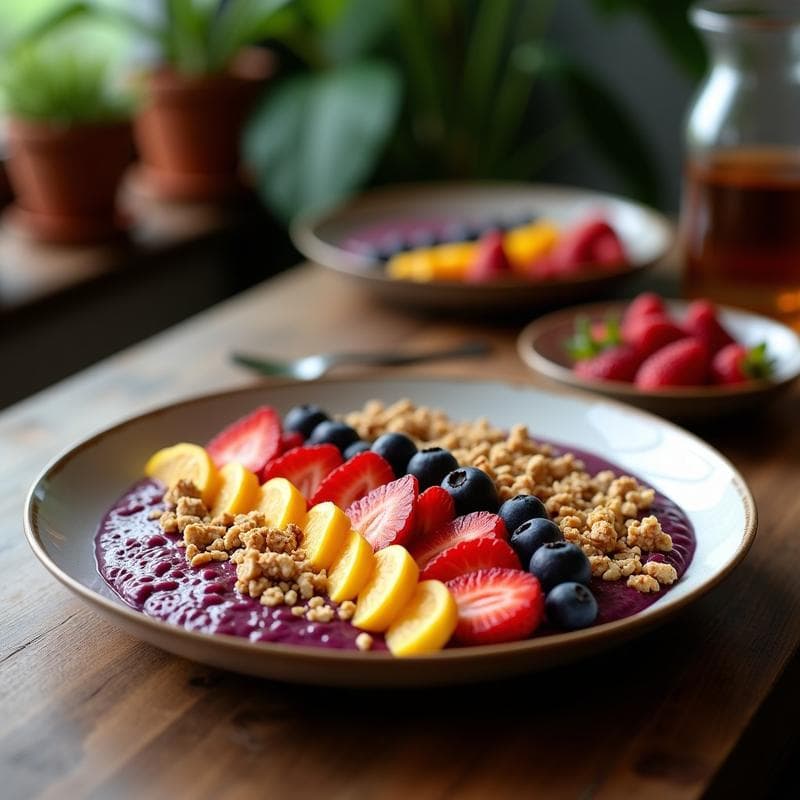 Bowl de Acai con Toppings de Frutas Exóticas y Granola de Coco: Desayuno Brasileño Antioxidante en 10 Minutos