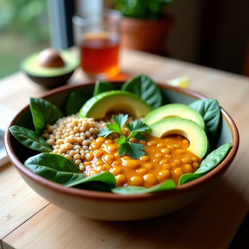 Bowl de Amaranto con Guiso de Frijoles Mung y Aguacate: Desayuno Ayurvédico Sin Gluten
