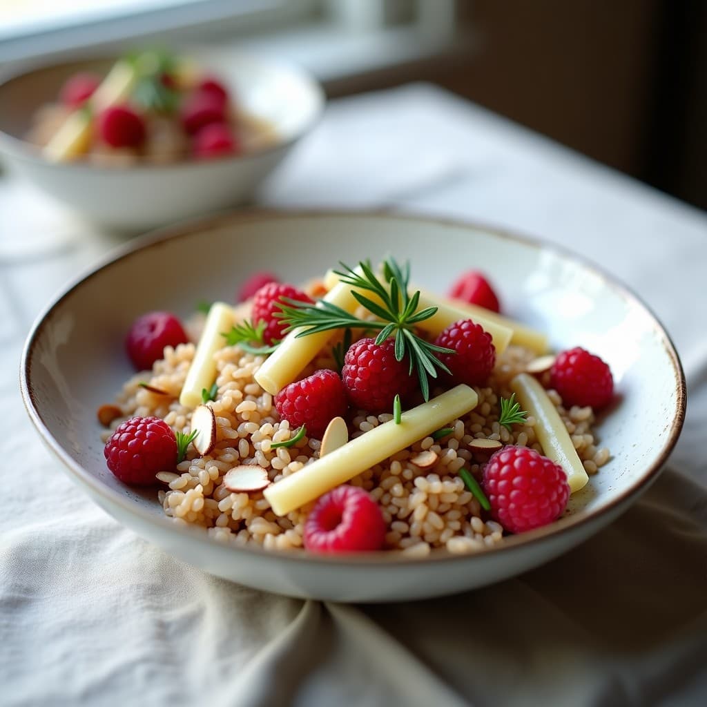 Bowl de Arroz Salvaje con Espárragos Blancos y Vinagreta de Frambuesa: Receta Escandinava Vegana