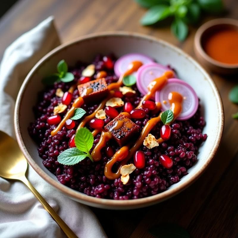Bowl de Arroz Salvaje con Remolacha Asada y Aderezo de Tamarindo: Receta Iraní Vegana y Colorida
