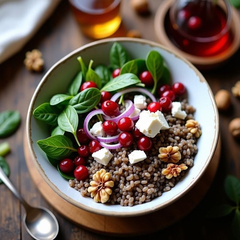 Bowl de Arroz silvestre con Arándanos y Queso de Cabra: Receta Canadiense Alta en Antioxidantes