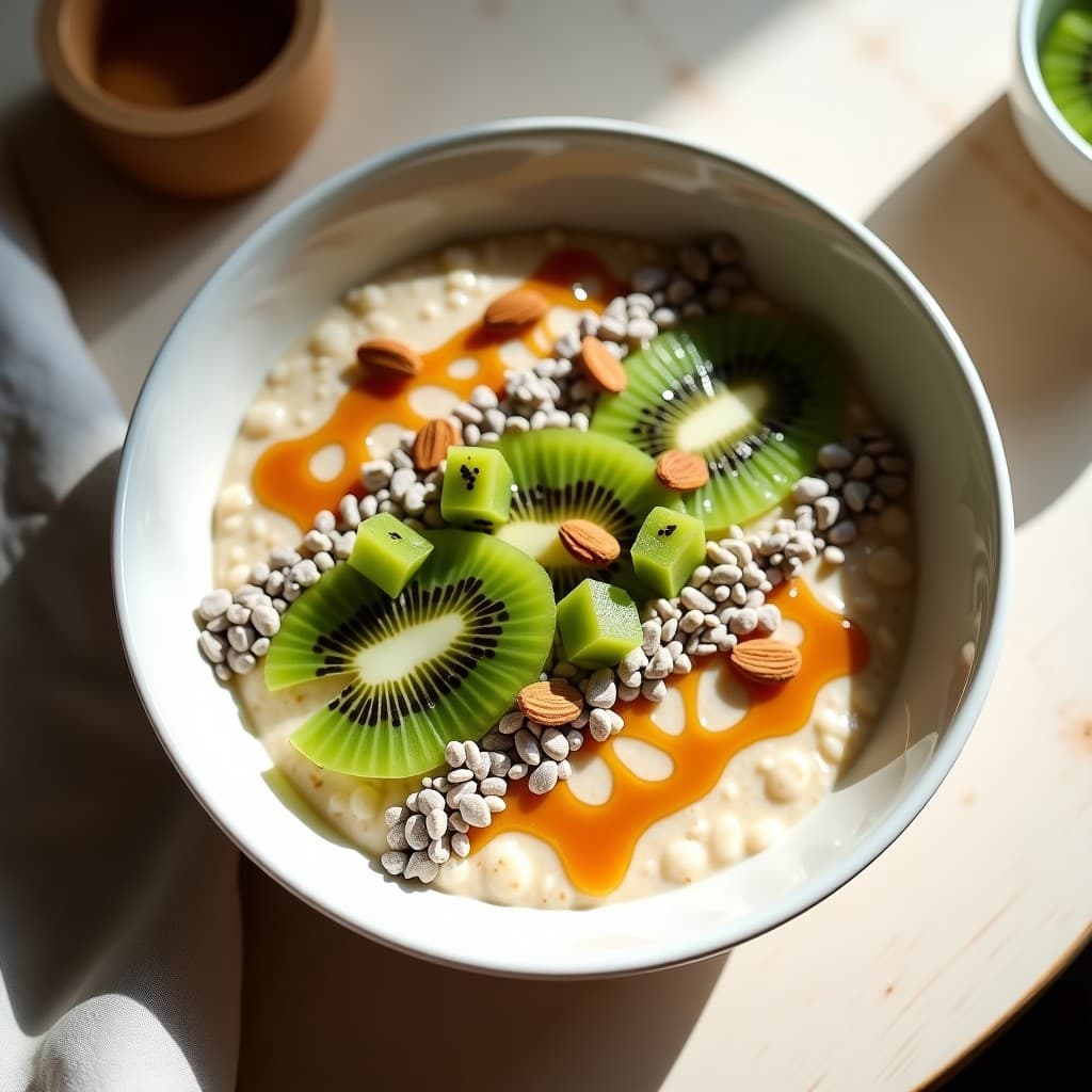 Bowl de Avoine, Kiwi y Semillas de Cáñamo con Sirope de Arce: Desayuno Canadiense Alto en Fibra