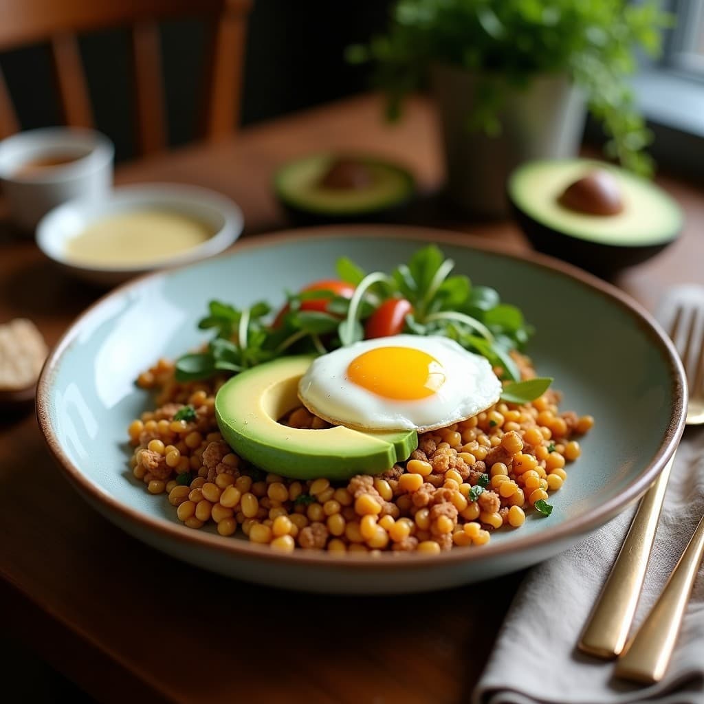 Bowl de Freekeh con Aguacate y Huevo Poché: Desayuno Mediterráneo en Thermomix