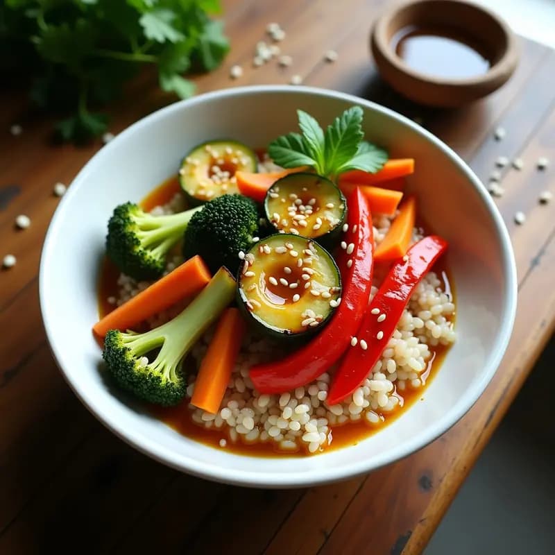 Bowl de Mijo con Vegetales Asados y Aderezo de Sésamo: Receta Coreana Vegana