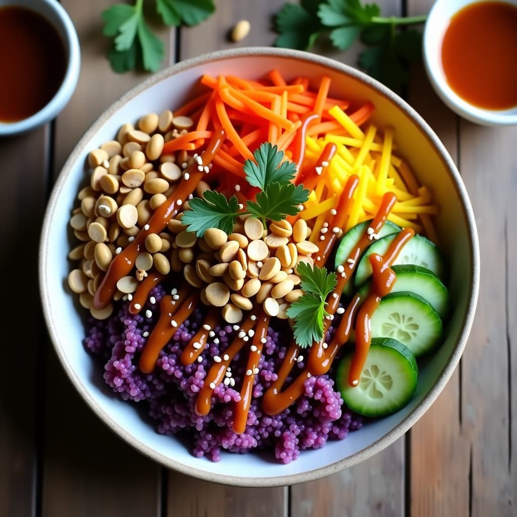 Bowl de Quinoa Morada con Mangostán y Aderezo de Tamarindo: Receta Tailandesa Vegana y Colorida