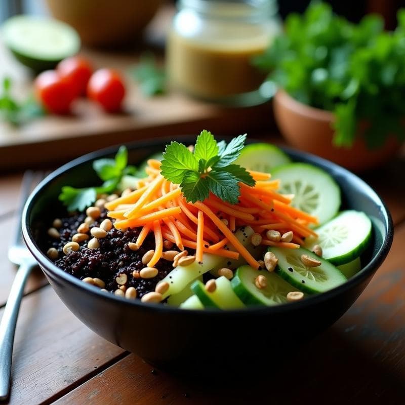 Bowl de Quinoa Negra con Papaya Verde y Aderezo de Limón y Chile: Receta Tailandesa Cruda
