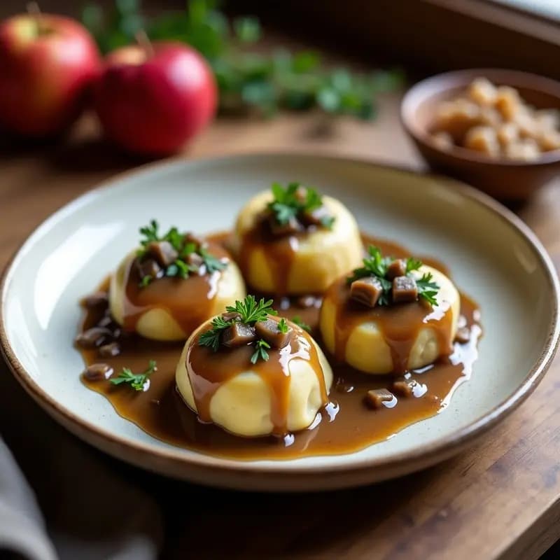 Brandenburger Klöse con Salsa de Champiñones: Receta Alemana Tradicional Vegana