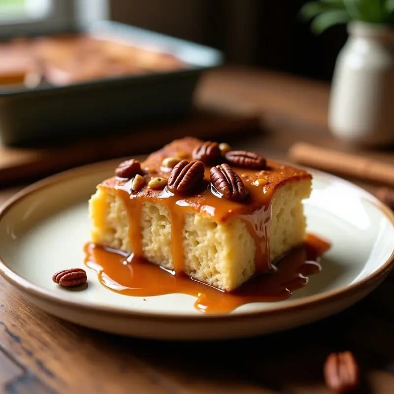 Bread Pudding de Plátano y Nuez con Salsa de Caramelo Sin Azúcar: Postre Americano Reconfortante