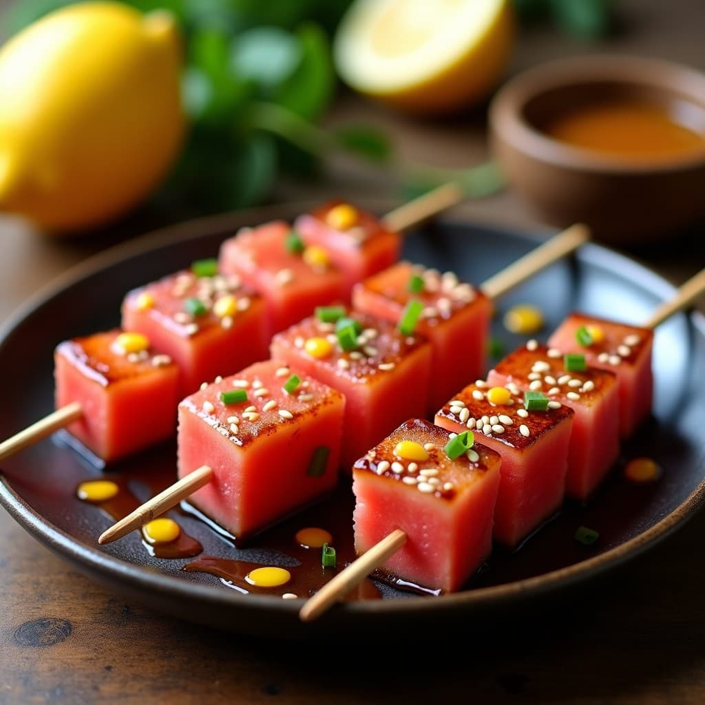 Brochetas de Atún y Sandía con Glaseado de Miel y Sésamo: Receta Fusion Japonesa Veraniega