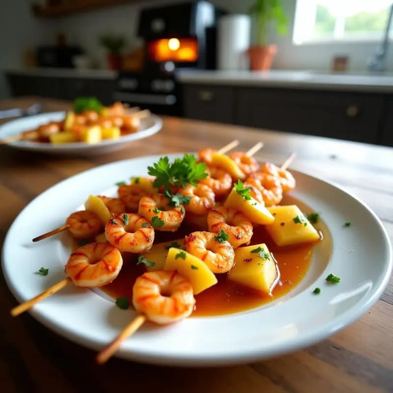 Brochetas de Camarón al Mojo de Ajo con Piña Asada: Receta Caribeña en Airfryer
