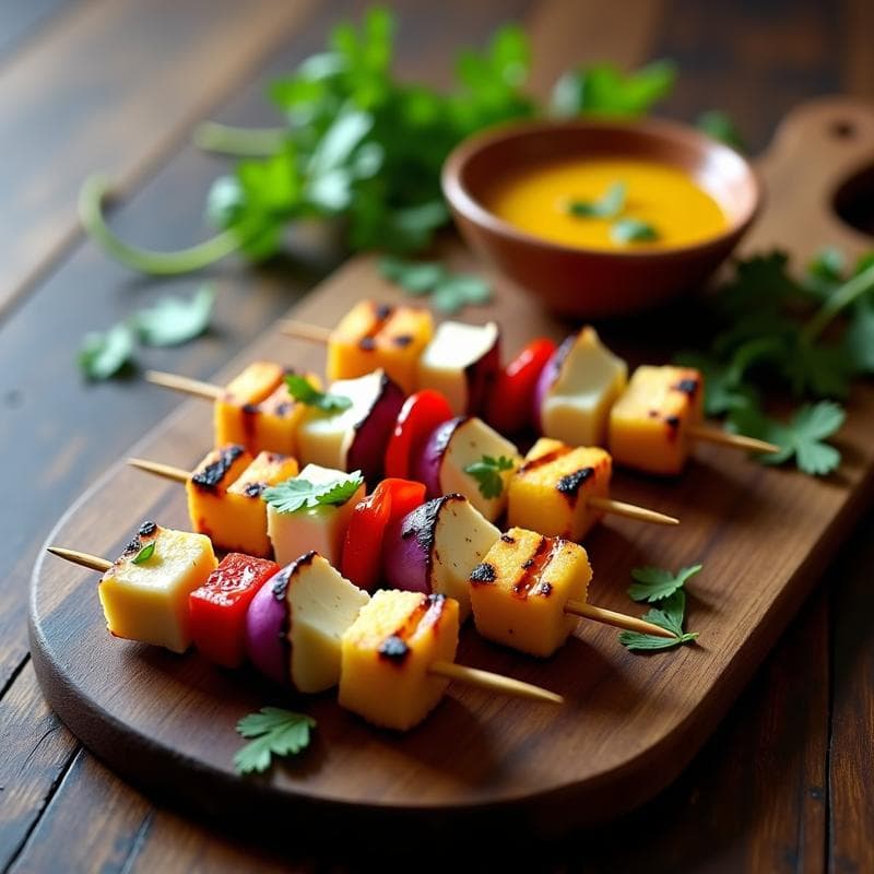 Brochetas de Corazón de Palma y Queso de Anacardos con Salsa de Maracuyá: Entrante Brasilero Vegano
