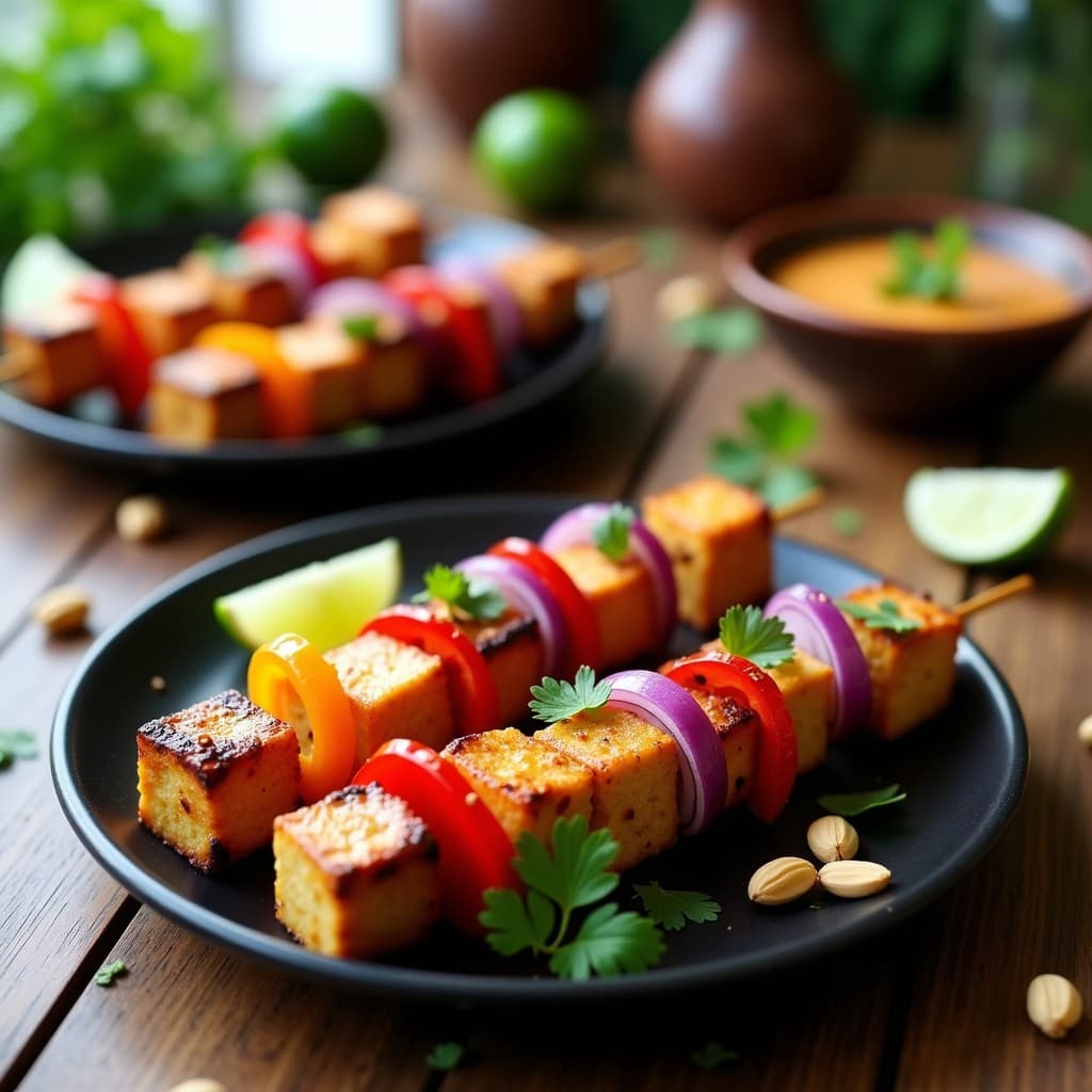 Brochetas de Corazón de Palma y Tofu con Salsa de Cacahuete: Receta Vegana en Thermomix